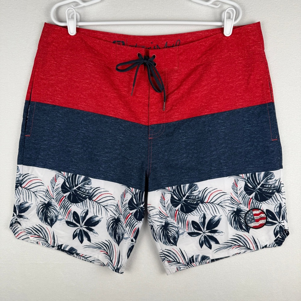 Travis Mathew Board Shorts Mens 38‎ Floral Colorblock American Flag Patriotic